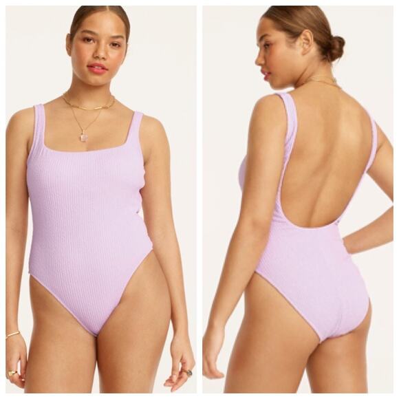 J. Crew Other - J. Crew Purple Square Neck Textured One Piece Swimsuit Dusty Mauve Purple NWT 18
